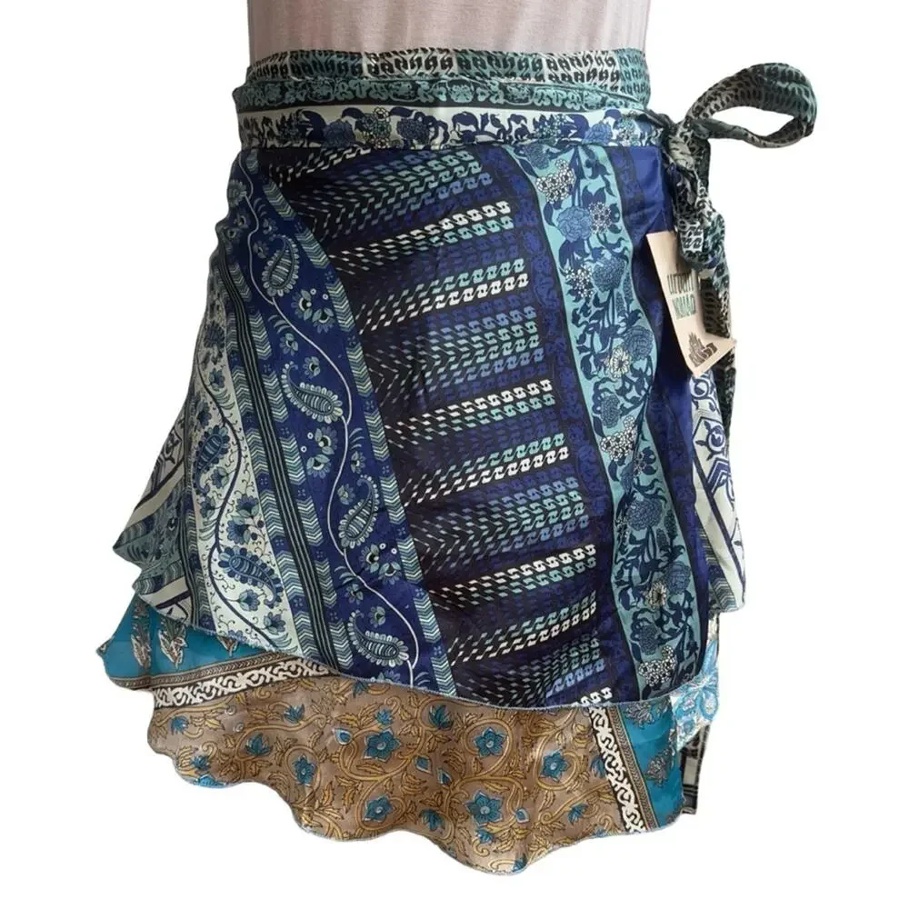 NEW - URBAN NOMAD women's silk wrap mini skirt - hippie boho - size LARGE - XL